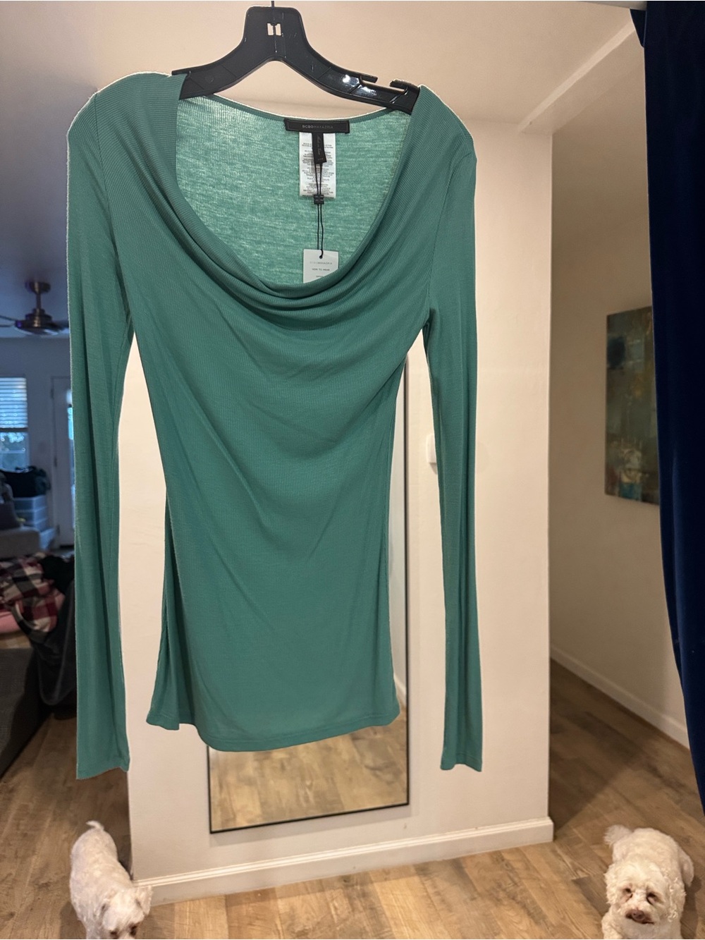 BCBGMaxAzria Teal Draped Neck Long-Sleeve Top/minidress